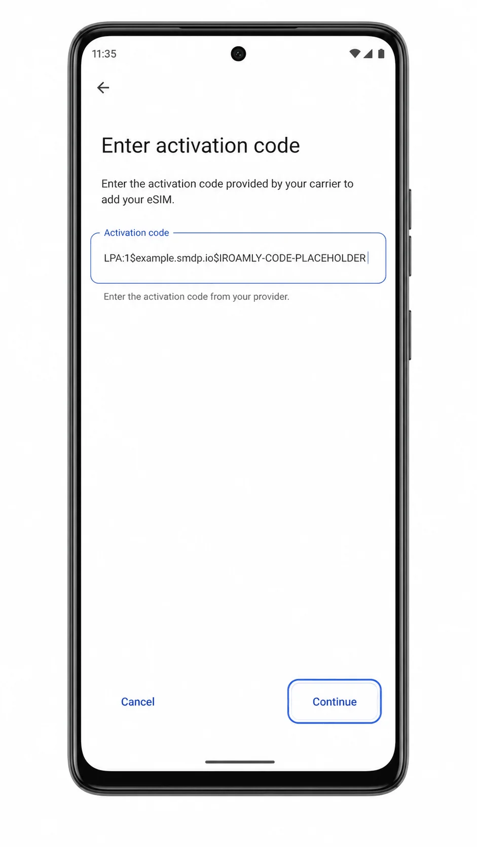 Motorola Edge 2022 manueller eSIM-Aktivierungsbildschirm für die iroamly-Einrichtung Motorola Edge 2022 manueller eSIM-Aktivierungsbildschirm für die iroamly-Einrichtung