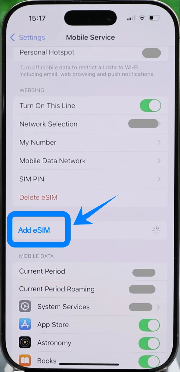 Add eSIM 15 Pro