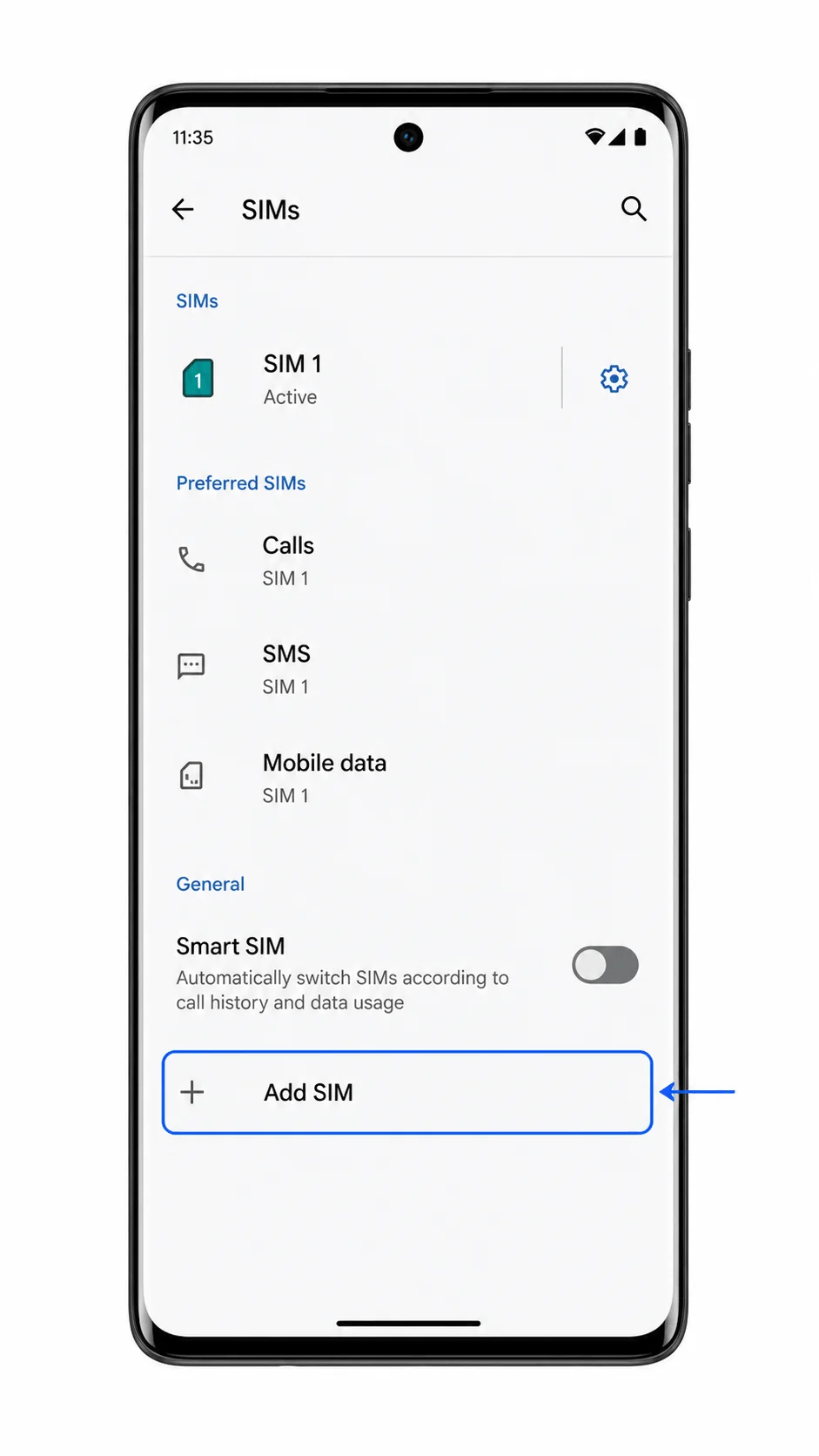 Schermata SIM Motorola Edge 40 che evidenzia Aggiungi SIM per l'installazione eSIM iRoamly Schermata SIM Motorola Edge 40 che evidenzia Aggiungi SIM per l'installazione eSIM iRoamly