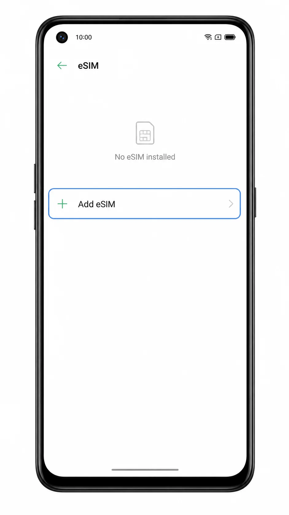 Oppo Reno 5A eSIM menu showing Add eSIM