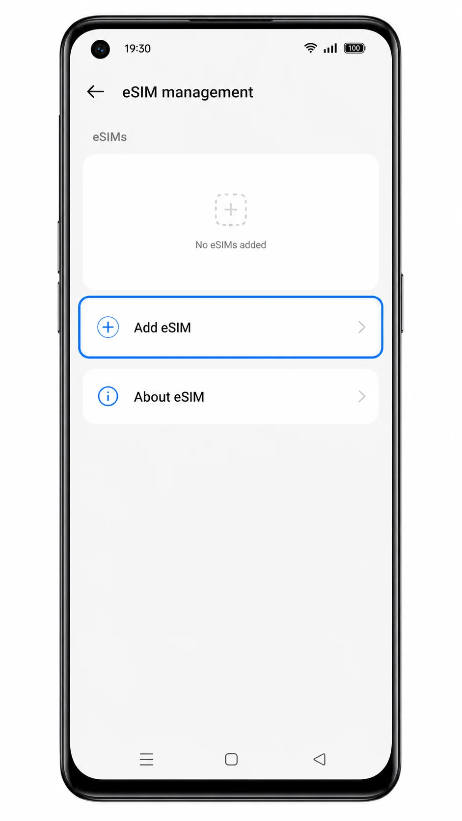Oppo Reno 6 Pro 5G eSIM page showing Add eSIM highlighted Oppo Reno 6 Pro 5G eSIM page showing Add eSIM highlighted