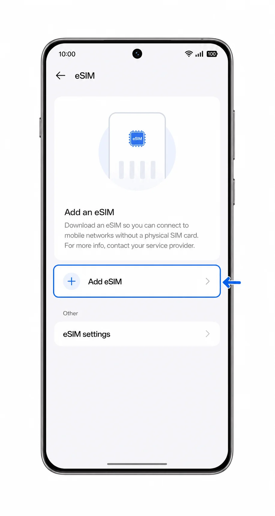 Oppo Find X8 eSIM screen with Add eSIM highlighted