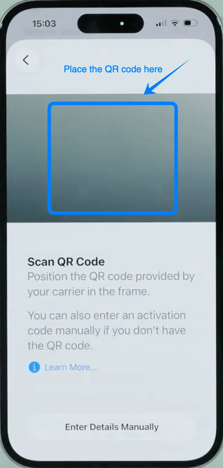 camera over the QR code