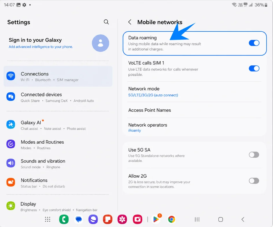 Data Roaming Z Fold5