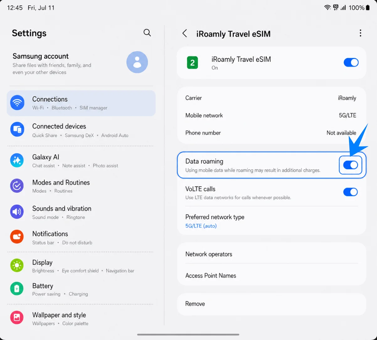 Data Roaming Z Fold7