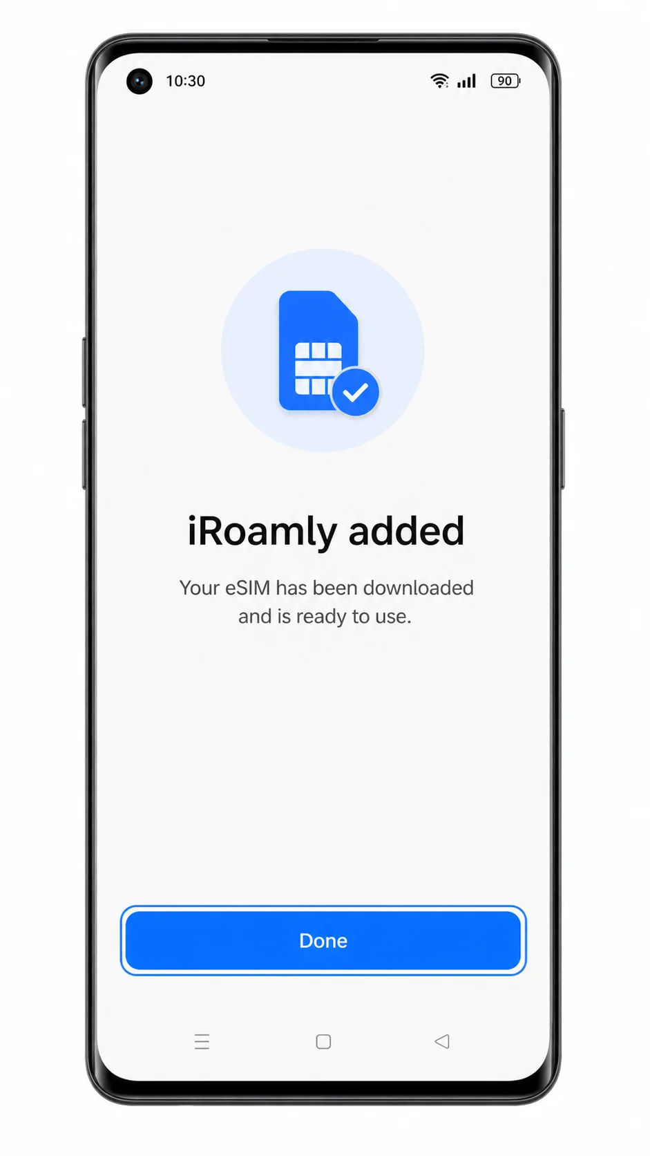 Oppo Reno 6 Pro 5G eSIM added confirmation screen for iRoamly Oppo Reno 6 Pro 5G eSIM added confirmation screen for iRoamly