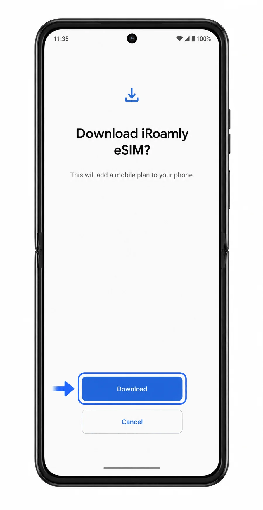 Motorola Razr 50 Ultra eSIM download confirmation with Download highlighted Motorola Razr 50 Ultra eSIM download confirmation with Download highlighted