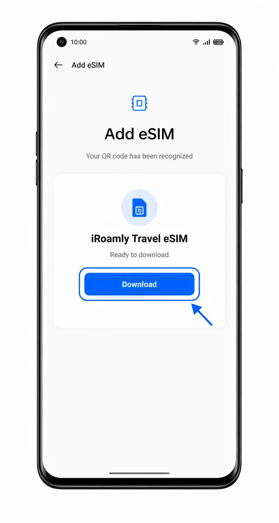 Oppo Find X3 screen confirming download of the iRoamly travel eSIM