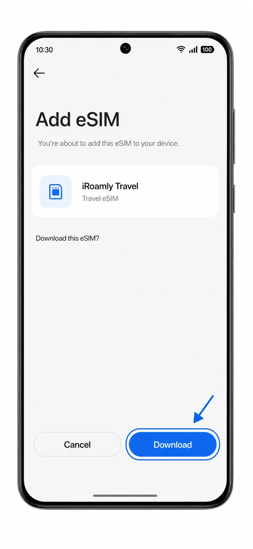Oppo Find X8 Add eSIM confirmation screen with Download highlighted