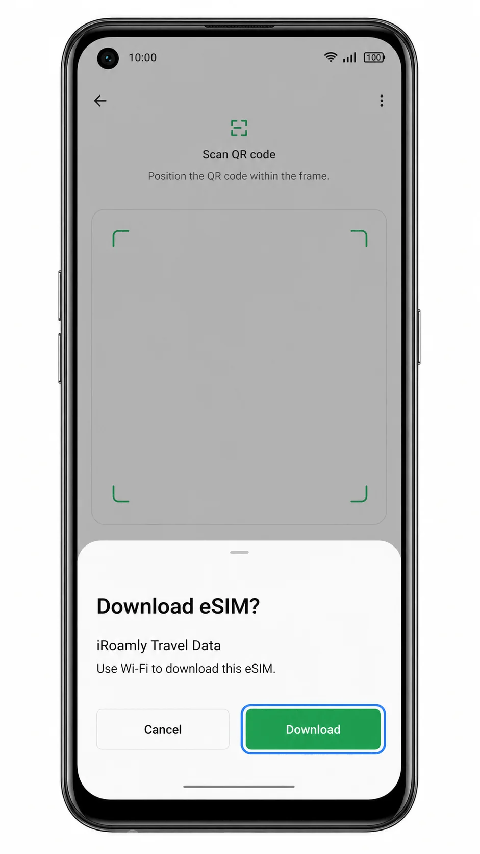 Oppo Reno 5A eSIM download confirmation for iRoamly travel data
