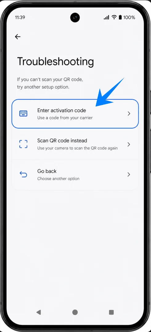 Enter Activation Code Pixel 10