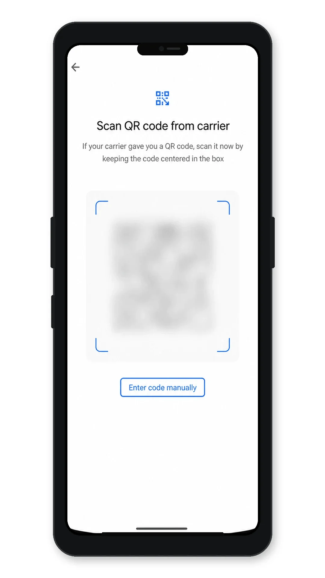 Motorola Razr 5G QR scanner showing Enter code manually highlighted Motorola Razr 5G QR scanner showing Enter code manually highlighted