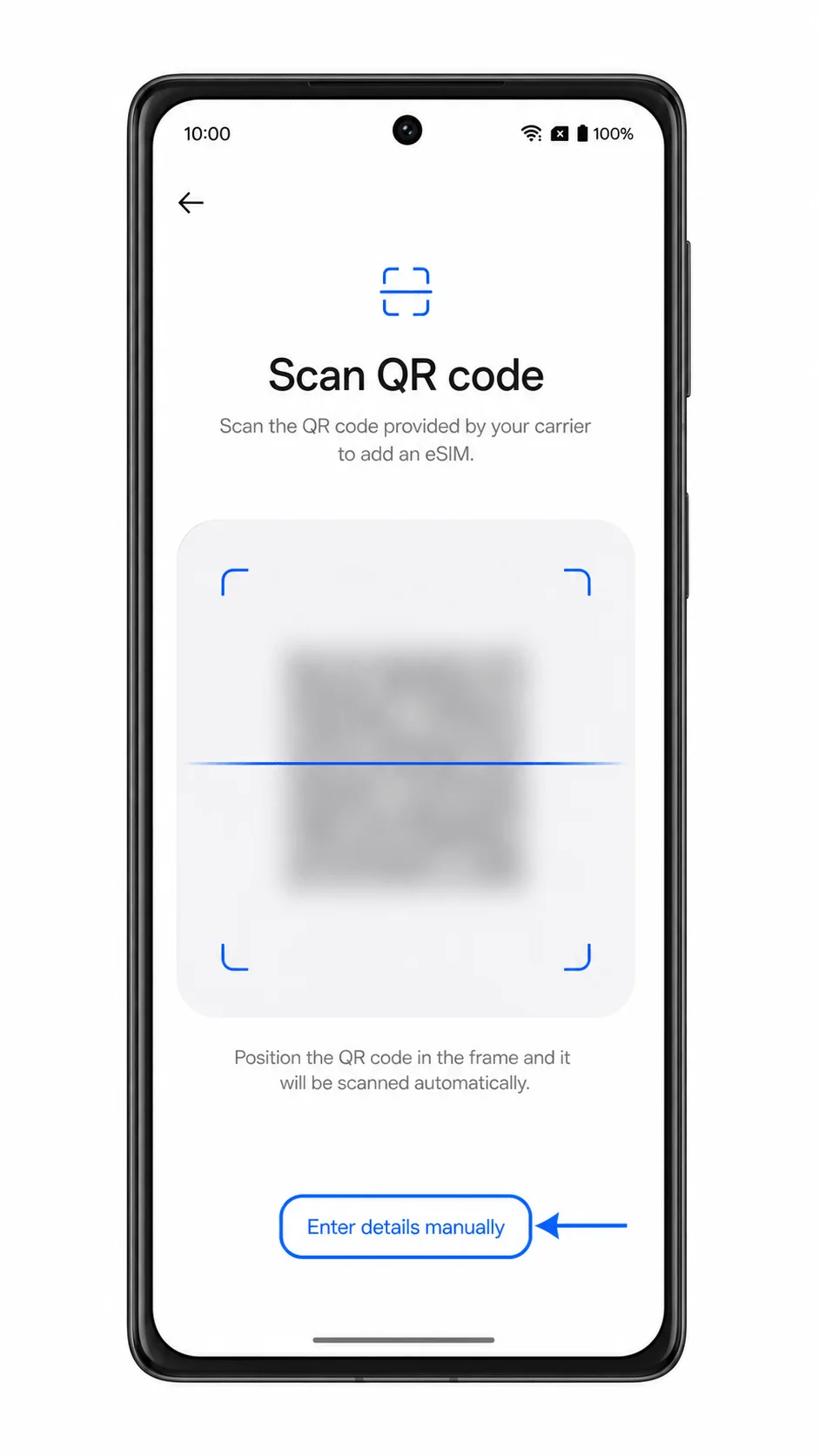 Oppo Find N5 QR setup screen showing Enter details manually highlighted