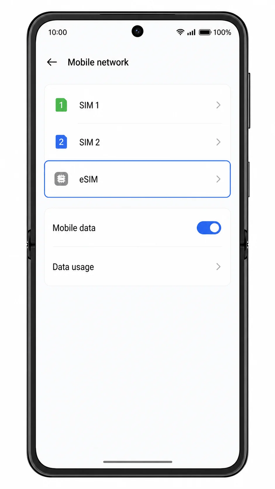 Oppo Find N3 Mobile network page showing eSIM highlighted