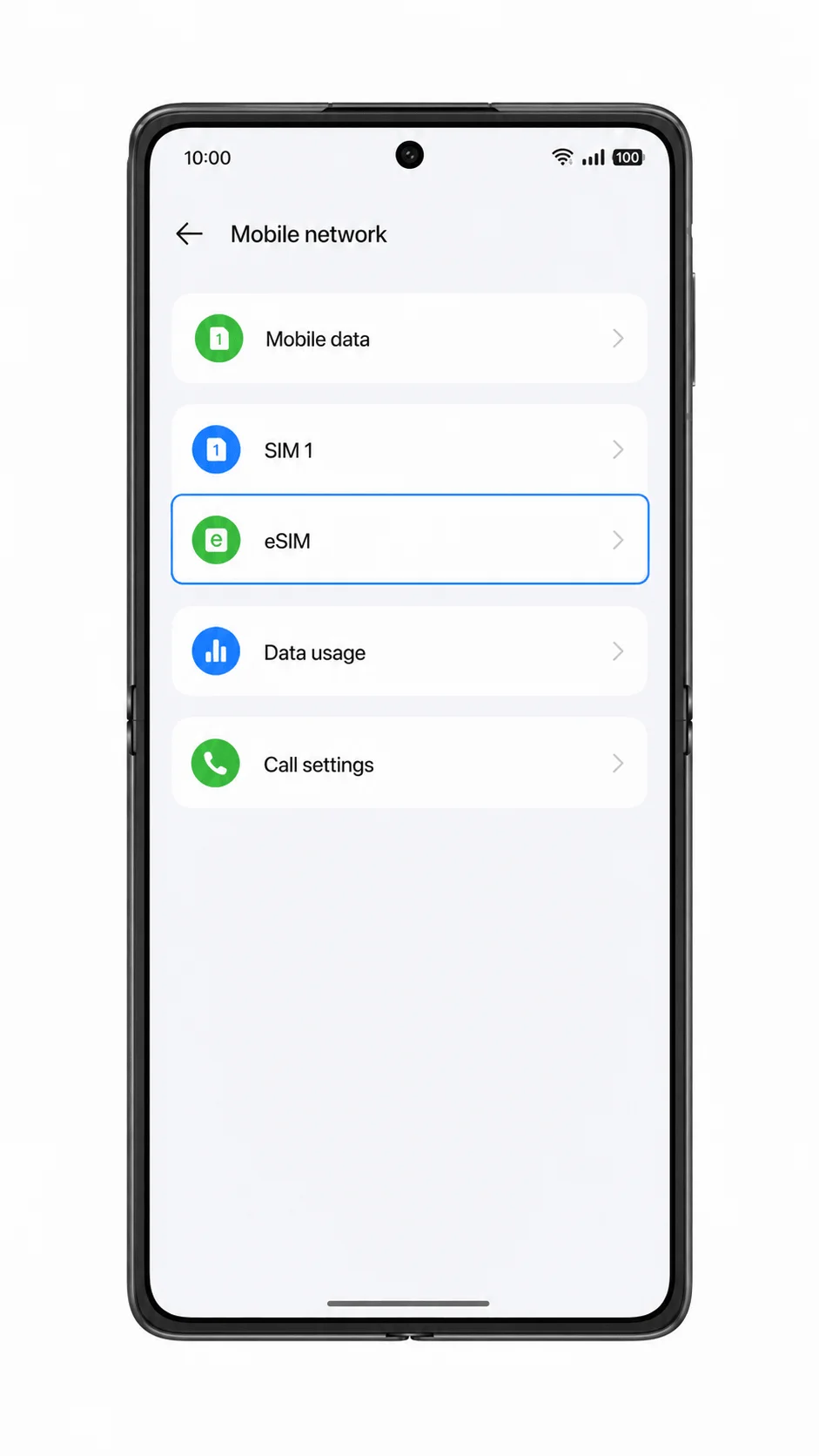 Reused Oppo Find N5 Mobile network screen showing eSIM highlighted