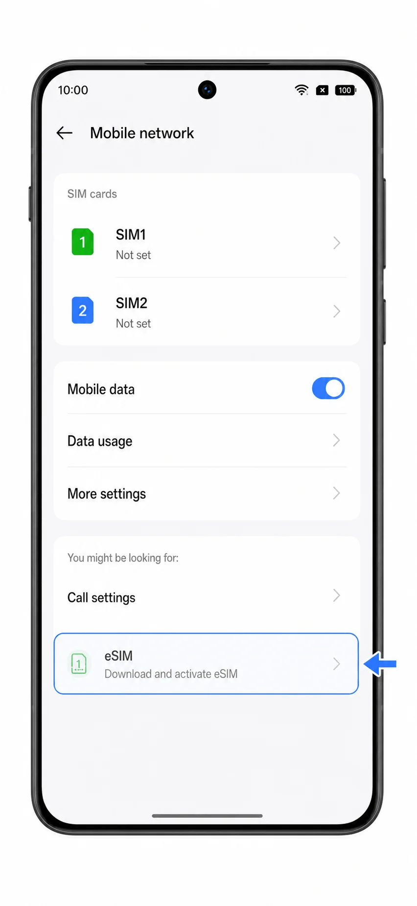 Oppo Find X8 Pro Mobile network page showing eSIM highlighted Oppo Find X8 Pro Mobile network page showing eSIM highlighted