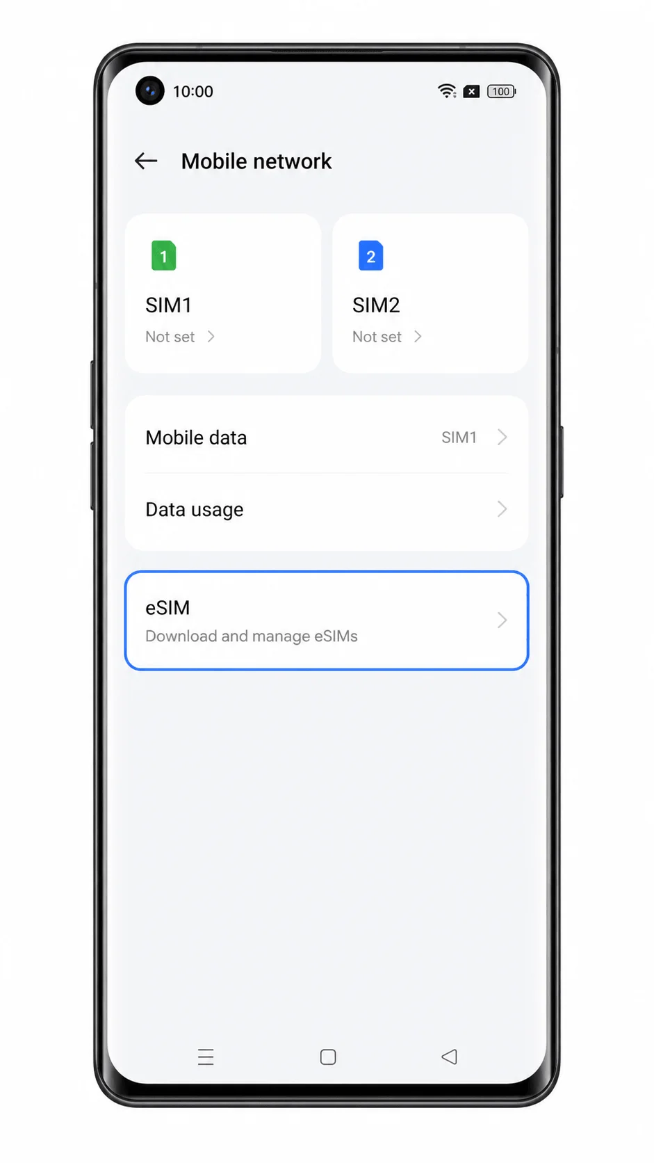 Oppo Reno 6 Pro 5G Mobile network screen showing eSIM highlighted Oppo Reno 6 Pro 5G Mobile network screen showing eSIM highlighted