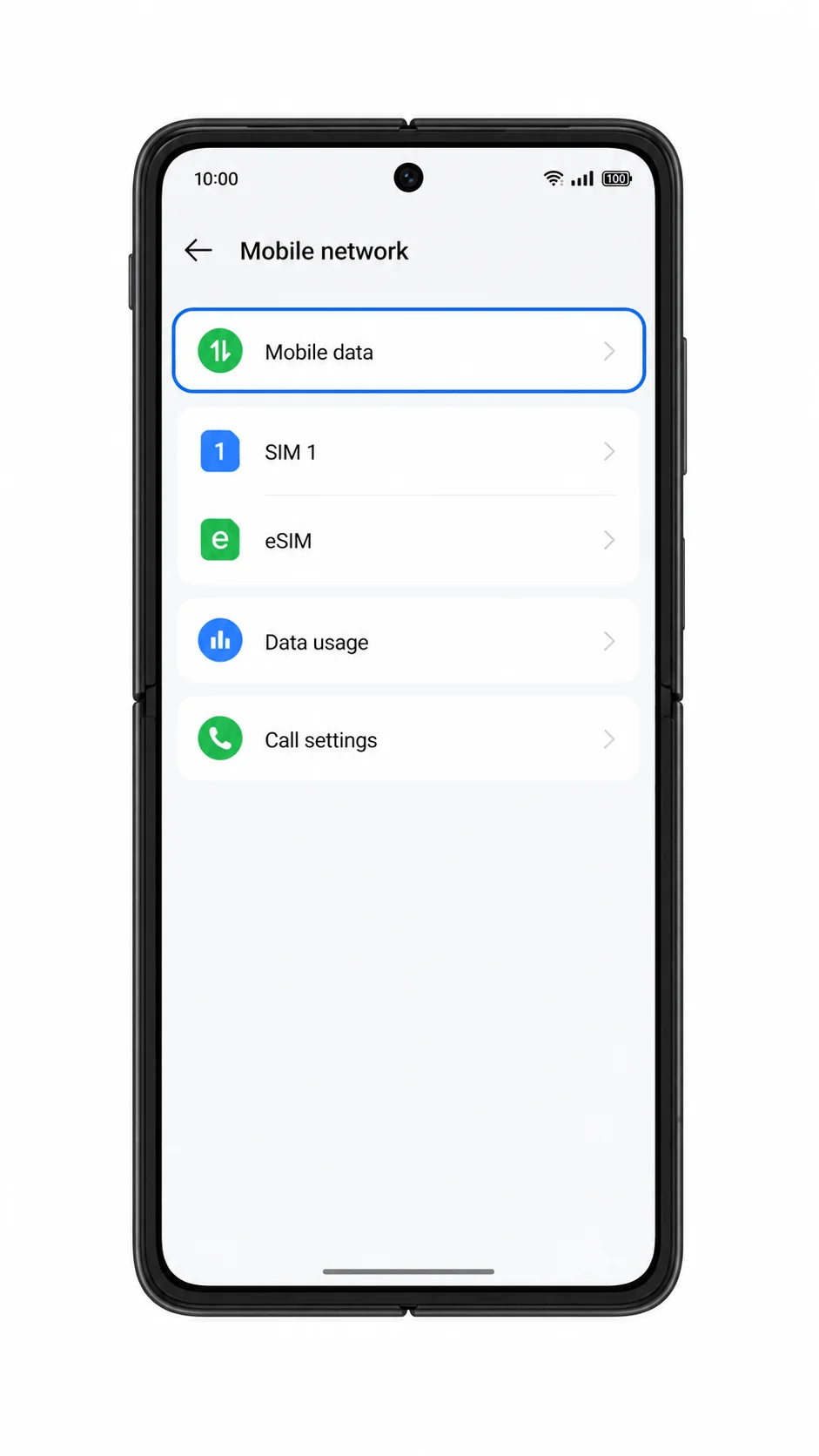 Oppo Find N5 Mobile network screen showing Mobile data highlighted