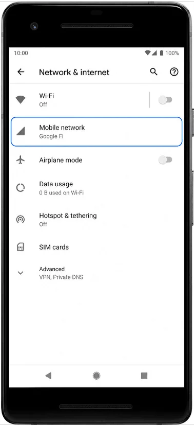 Mobile Network (Pixel 2)