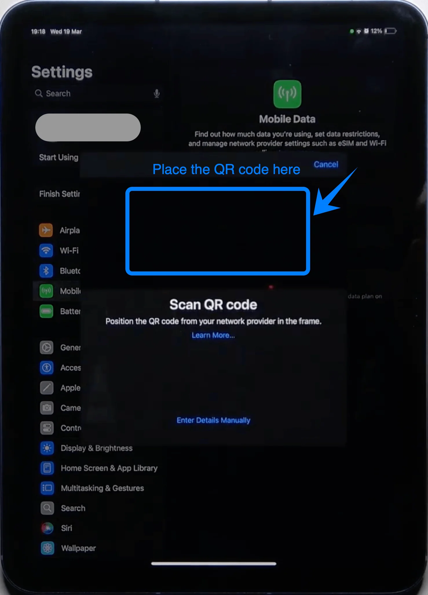 Place the QR Code iPad