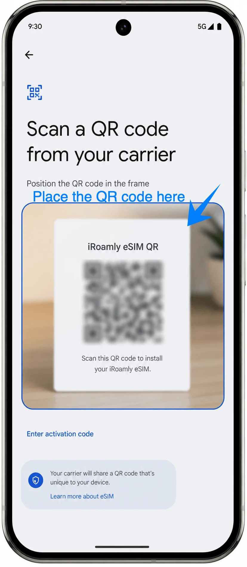 Place the QR Code Pixel 9 Pro
