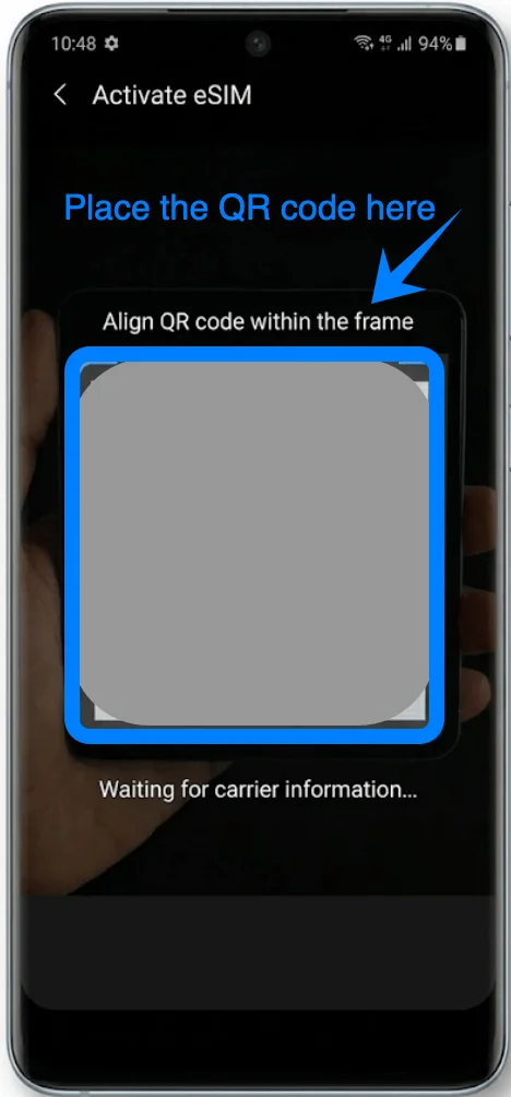 Place the QR Code S20 Plus