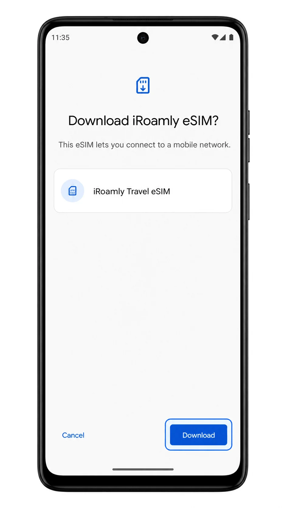 Moto G Stylus 5G 2024 eSIM download confirmation showing Download highlighted