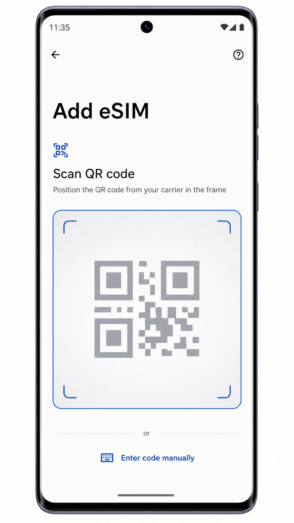 Motorola Edge 50 Bildschirm „eSIM hinzufügen“ mit QR-Code-Scanner für die iRoamly Einrichtung Motorola Edge 50 Bildschirm „eSIM hinzufügen“ mit QR-Code-Scanner für die iRoamly Einrichtung