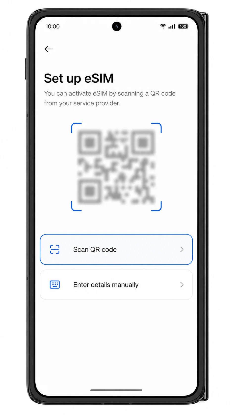 Oppo Find N3 Add eSIM screen showing Scan QR code highlighted