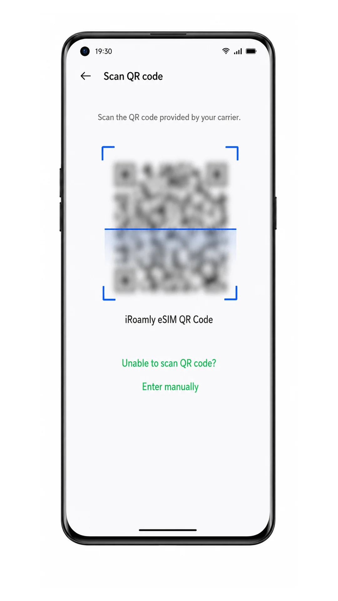 Oppo Find X3 QR code scanner for adding an iRoamly eSIM