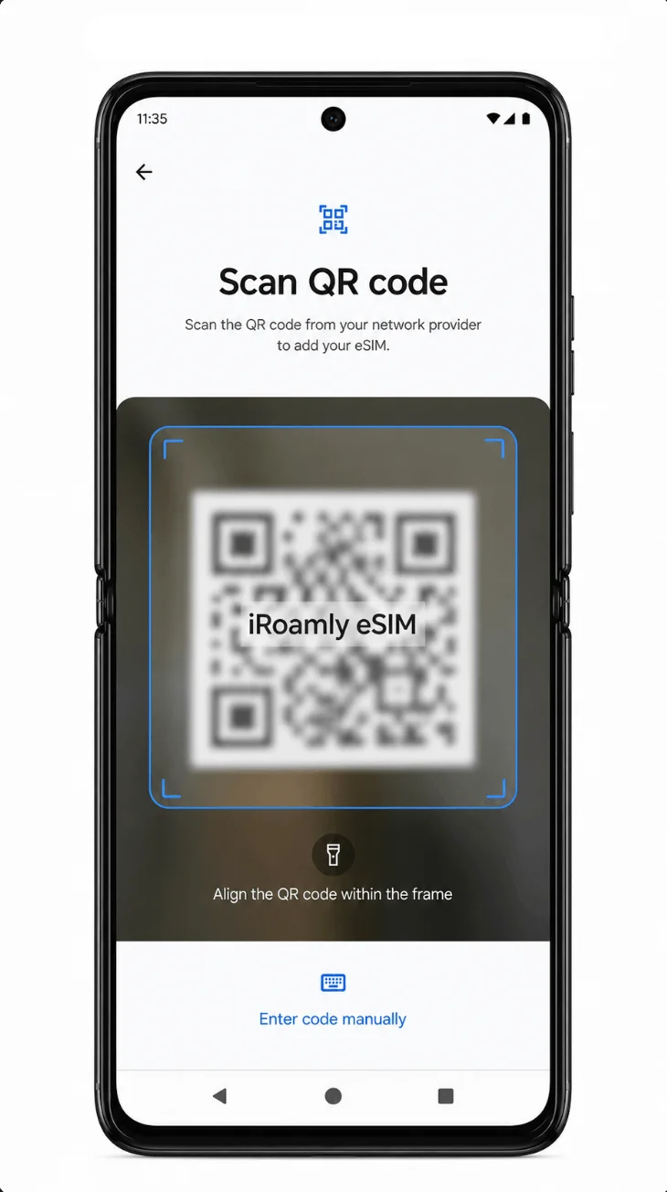 Motorola Razr 40 Step 5: Scan QR code screen for iRoamly eSIM Motorola Razr 40 Step 5: Scan QR code screen for iRoamly eSIM