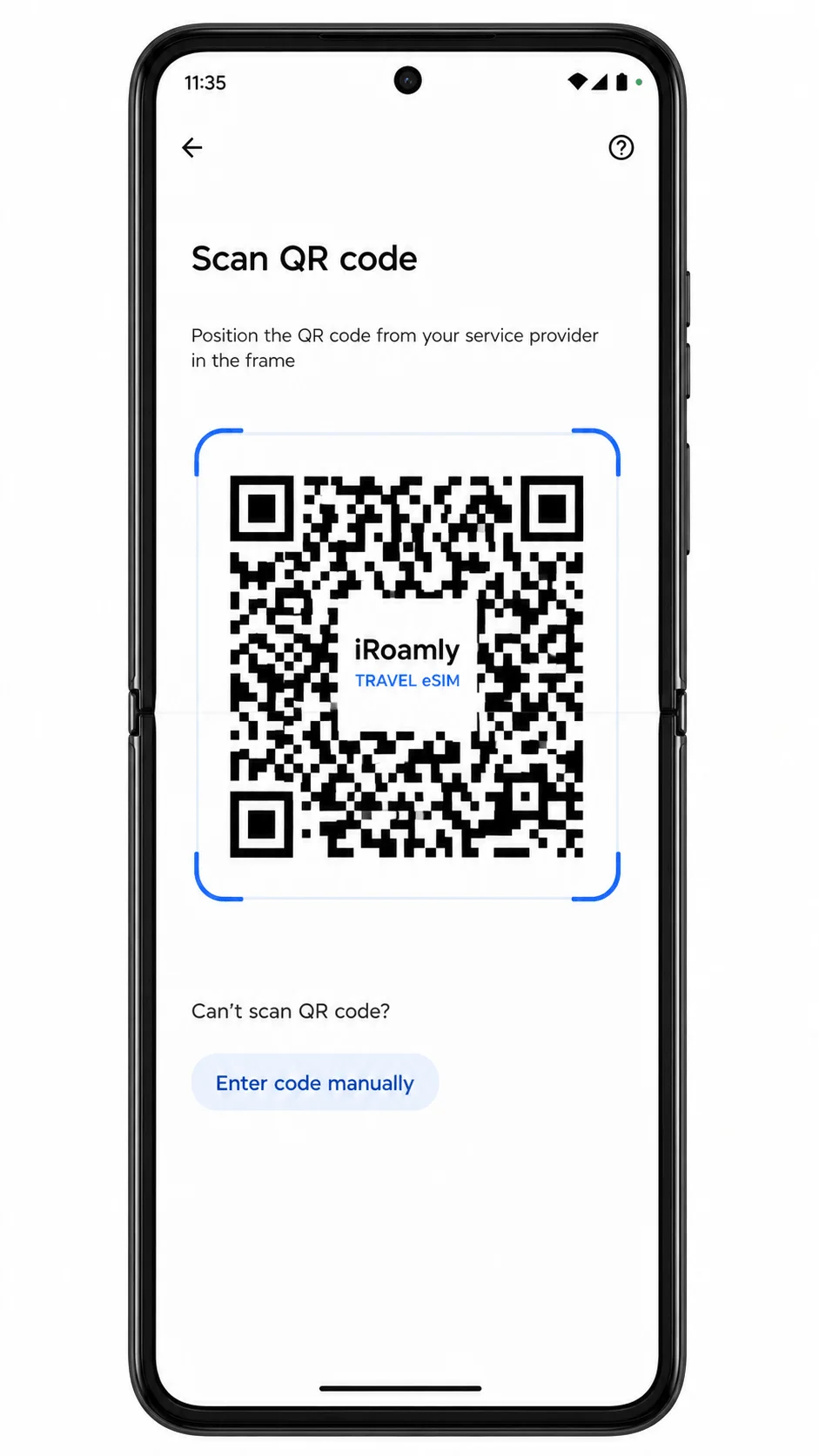 Motorola Razr Ultra 2025 eSIM QR scanner with safe placeholder iRoamly QR code Motorola Razr Ultra 2025 eSIM QR scanner with safe placeholder iRoamly QR code