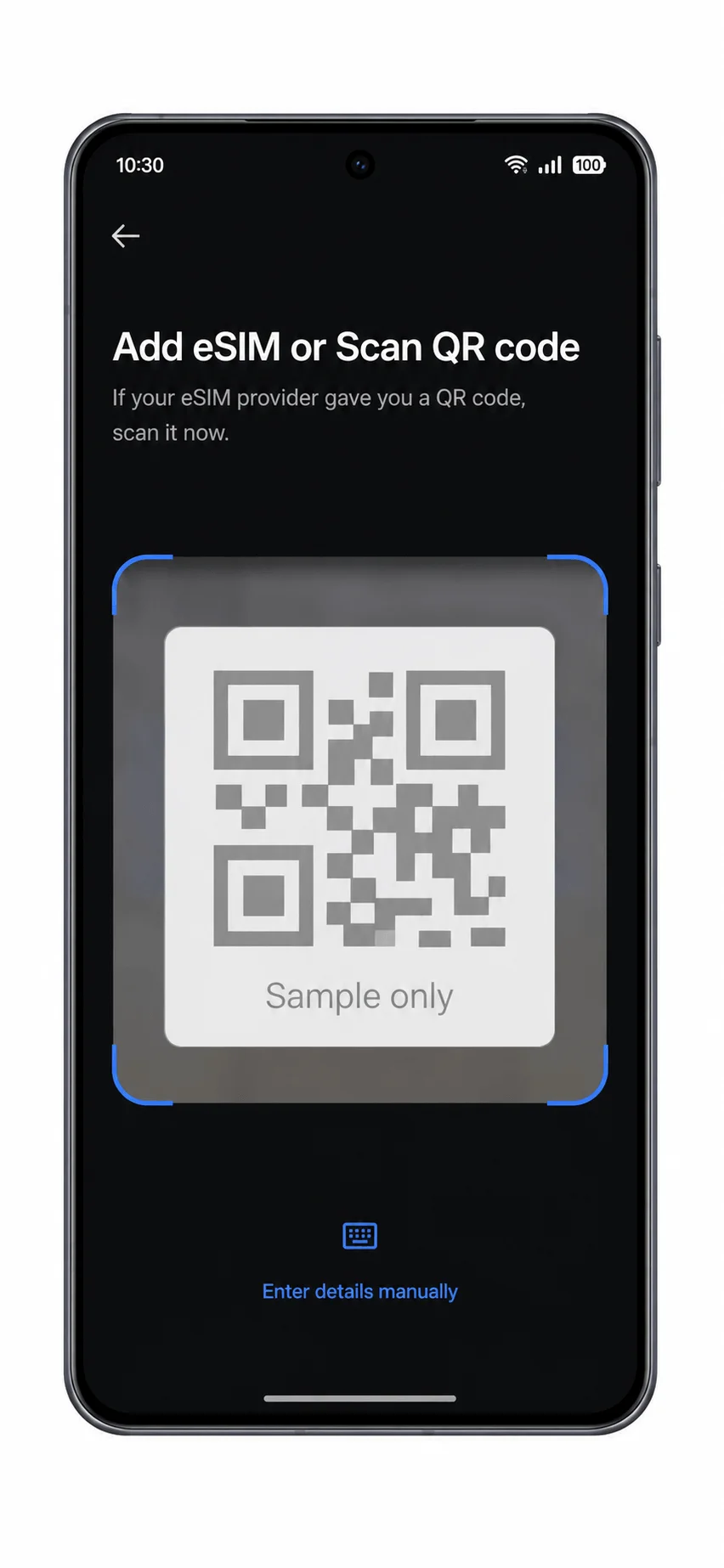 Oppo Find X8 QR scanner screen for adding an iRoamly eSIM