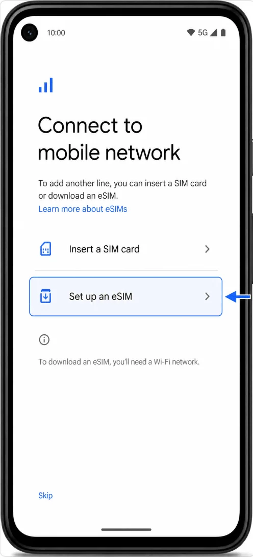 Set Up eSIM 4a 5G