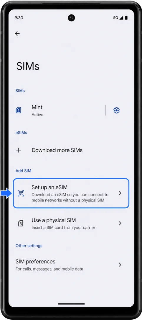 Set Up eSIM 7A