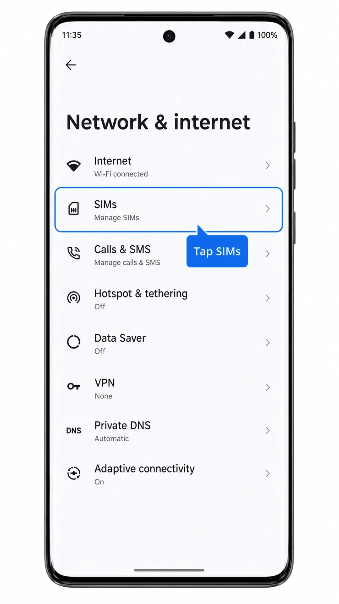 Motorola Edge 60 Fusion Network and internet screen showing SIMs highlighted Schermata Rete e internet di Motorola Edge 60 Fusion che mostra SIM evidenziato