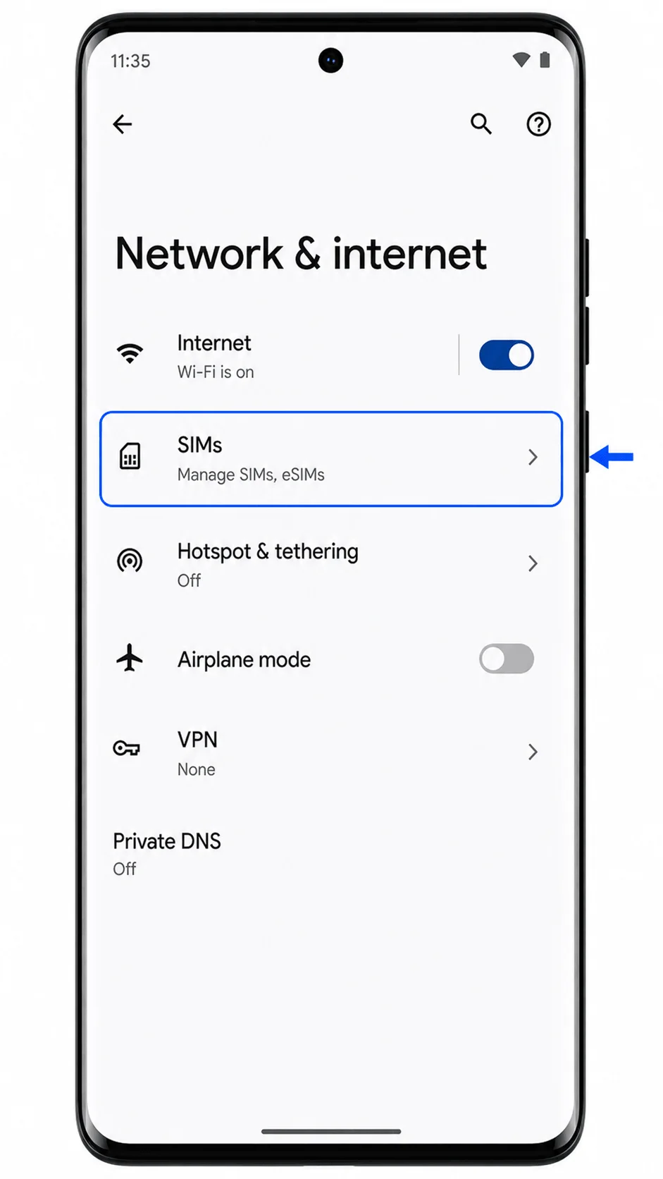 Schermata Rete e internet del Motorola Edge 2023 con SIM evidenziato per la configurazione della eSIM Schermata Rete e internet del Motorola Edge 2023 con SIM evidenziato per la configurazione della eSIM