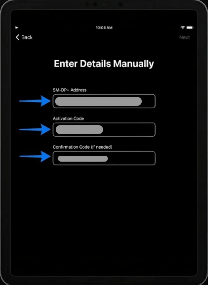 SM-DP Address iPad