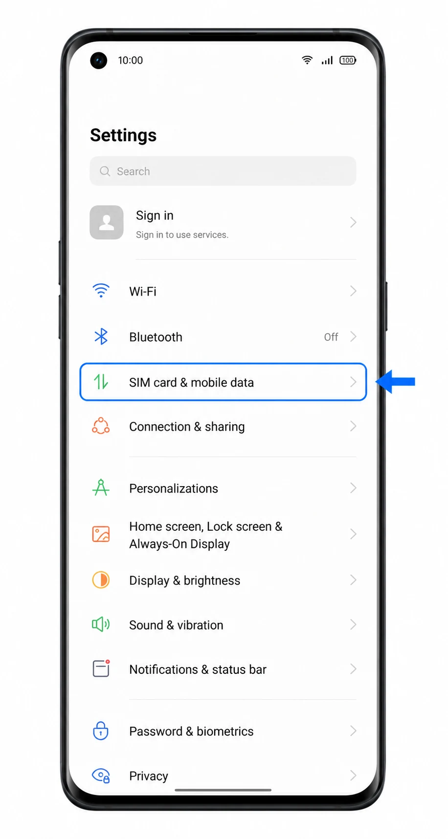 Oppo Find X3 Pro Settings showing SIM card & mobile data highlighted for iRoamly eSIM setup
