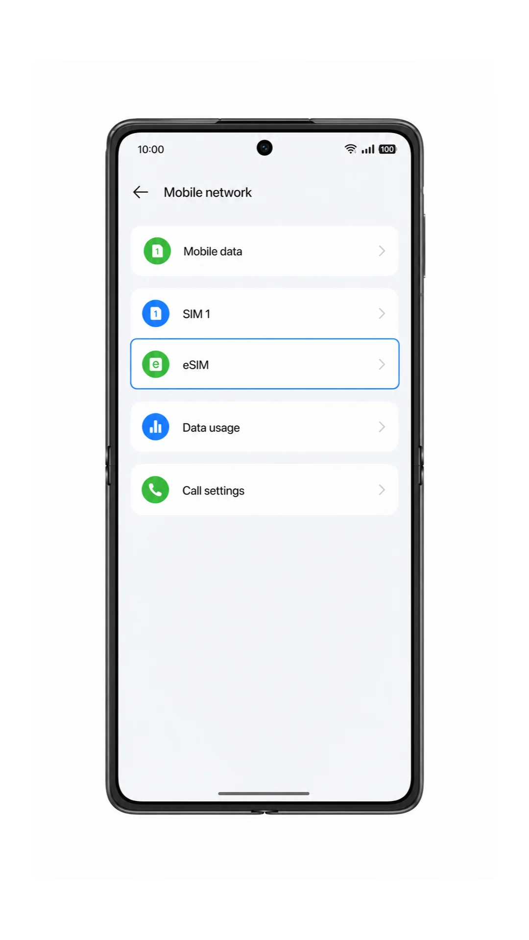 Oppo Find X8 Mobile network screen with eSIM highlighted