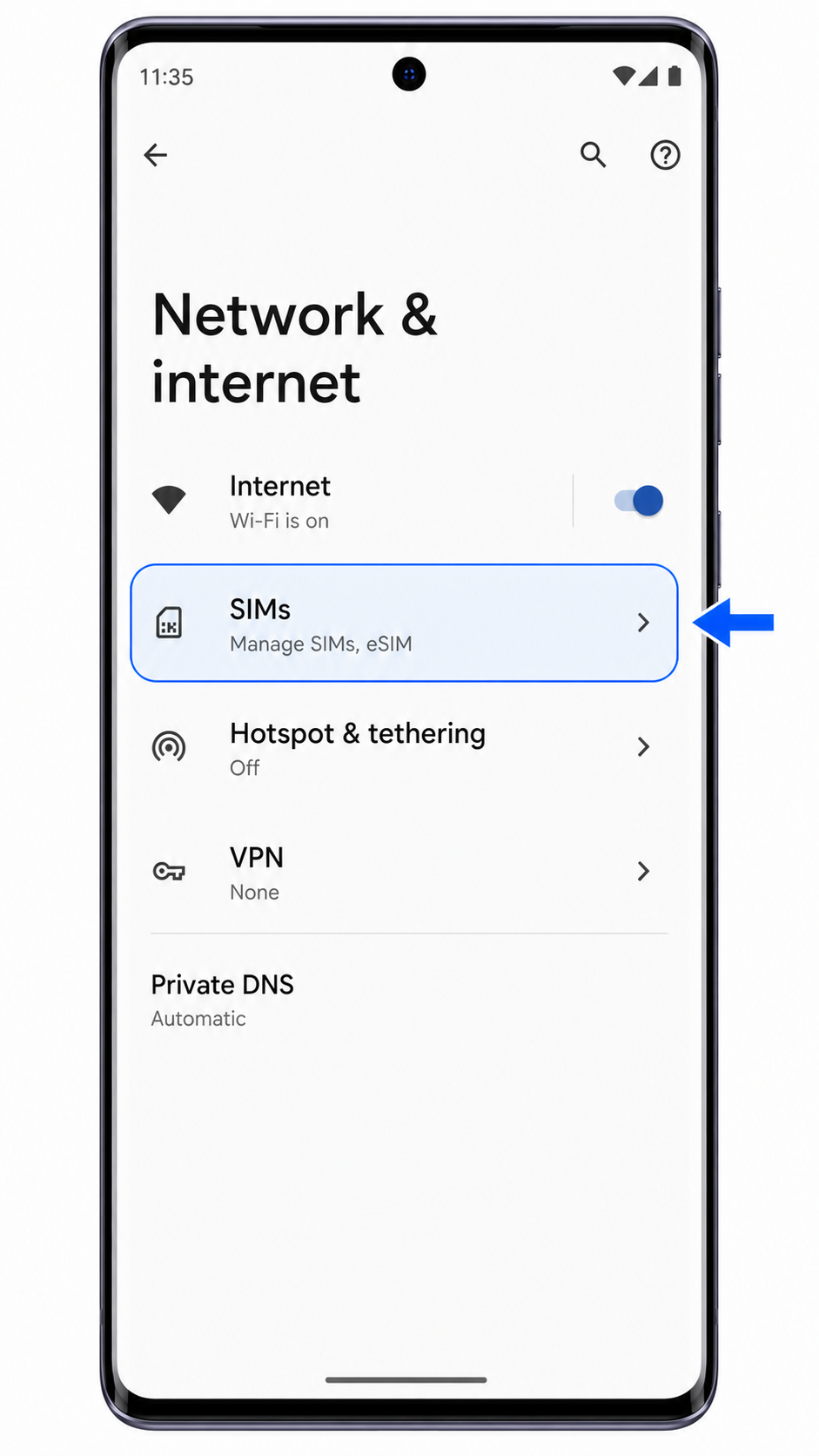 Motorola Edge 50 Network and internet screen with SIMs highlighted