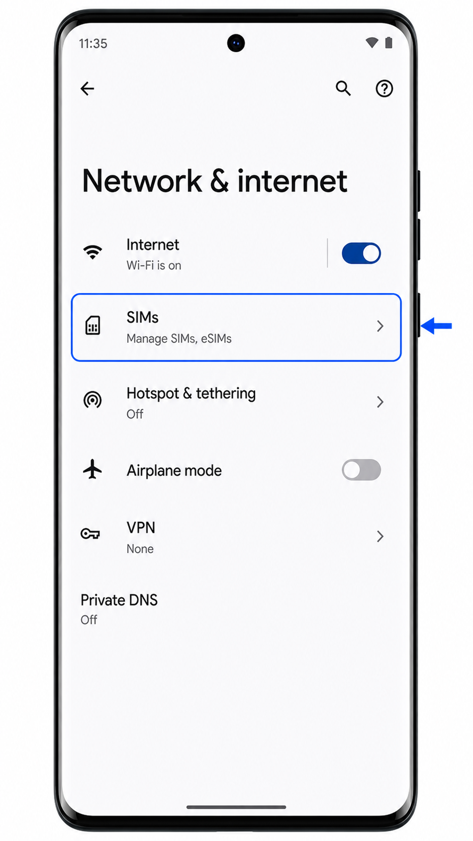 Motorola Edge 2022 Network and internet screen with SIMs highlighted for iRoamly eSIM setup