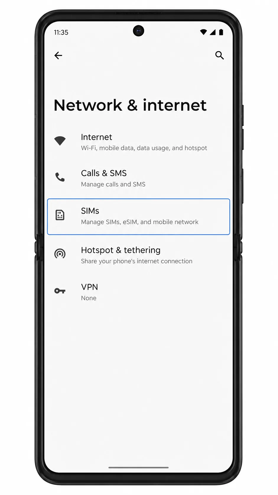 Motorola Razr 60 Ultra Network and internet menu highlighted