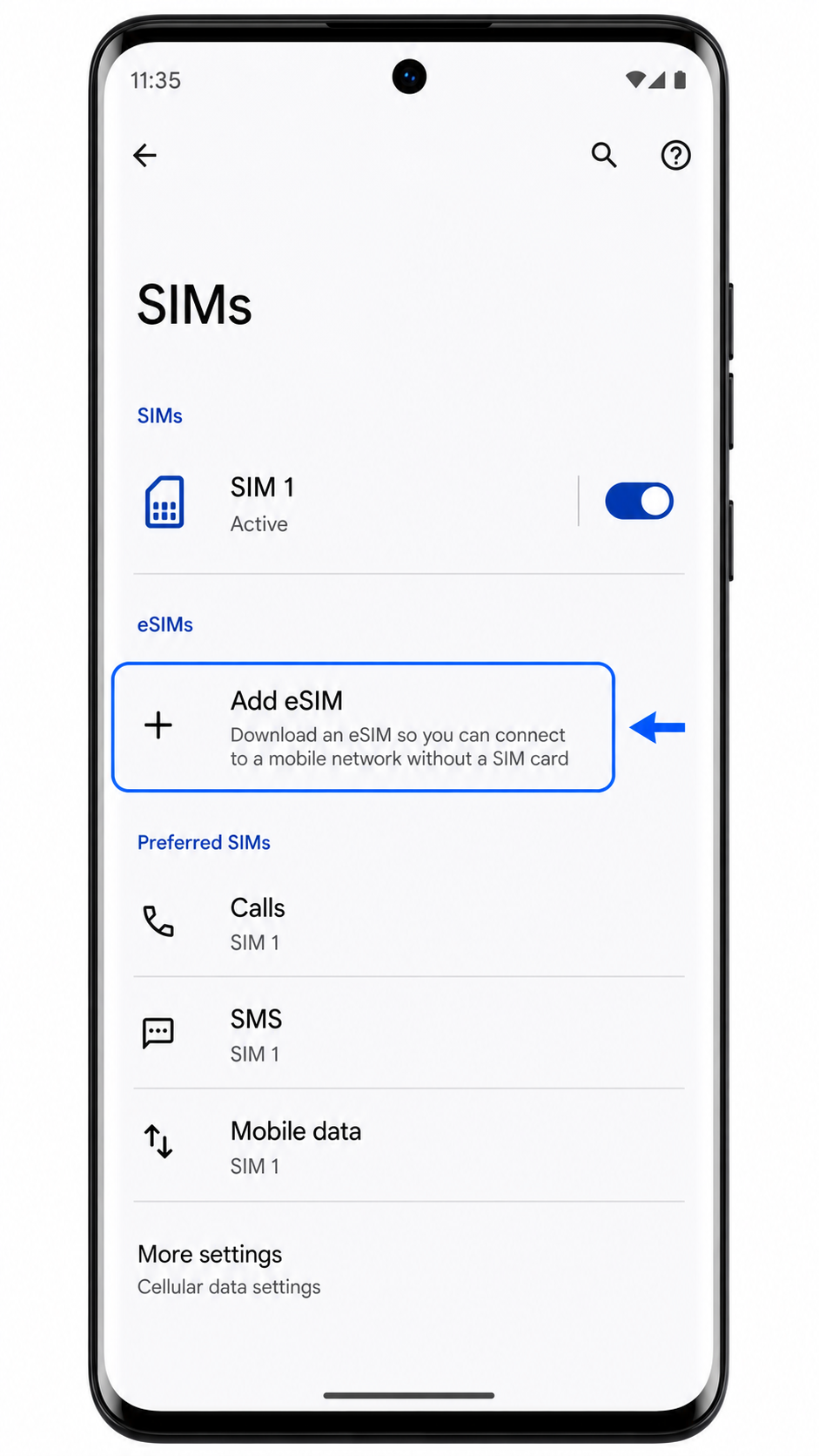 Motorola Edge 2022 SIMs screen with Add SIM highlighted for iRoamly eSIM installation