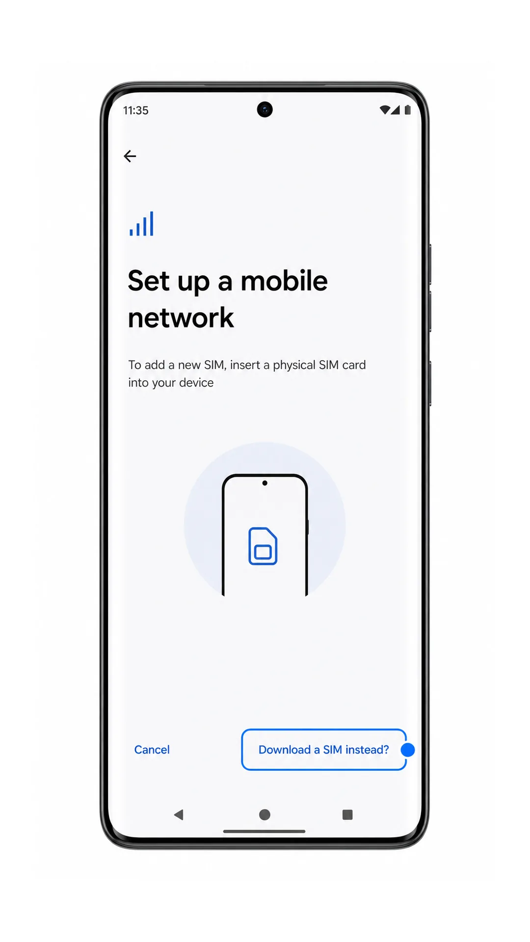 Motorola Edge 50 Ultra eSIM setup screen highlighting Download a SIM instead