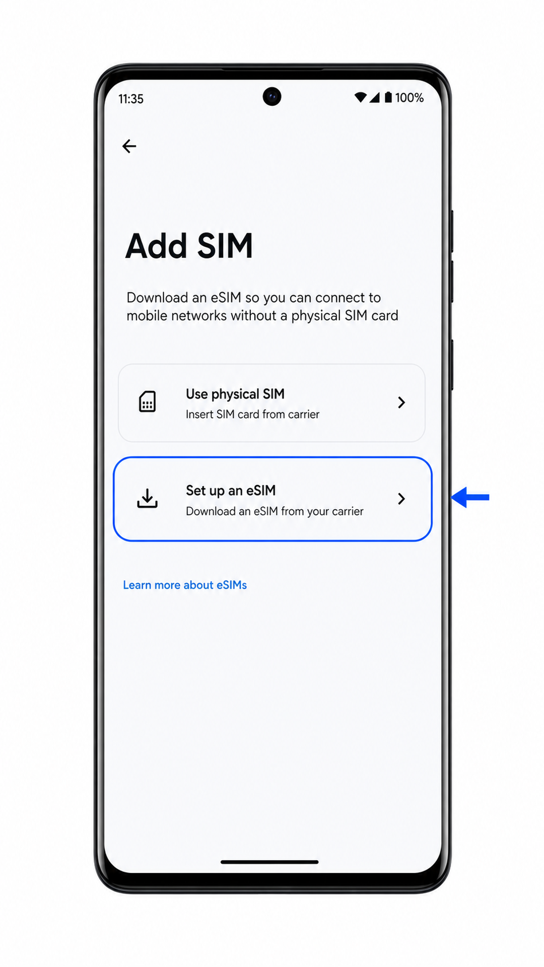 Motorola Edge 40 Neo Set up an eSIM screen highlighted during iRoamly QR setup