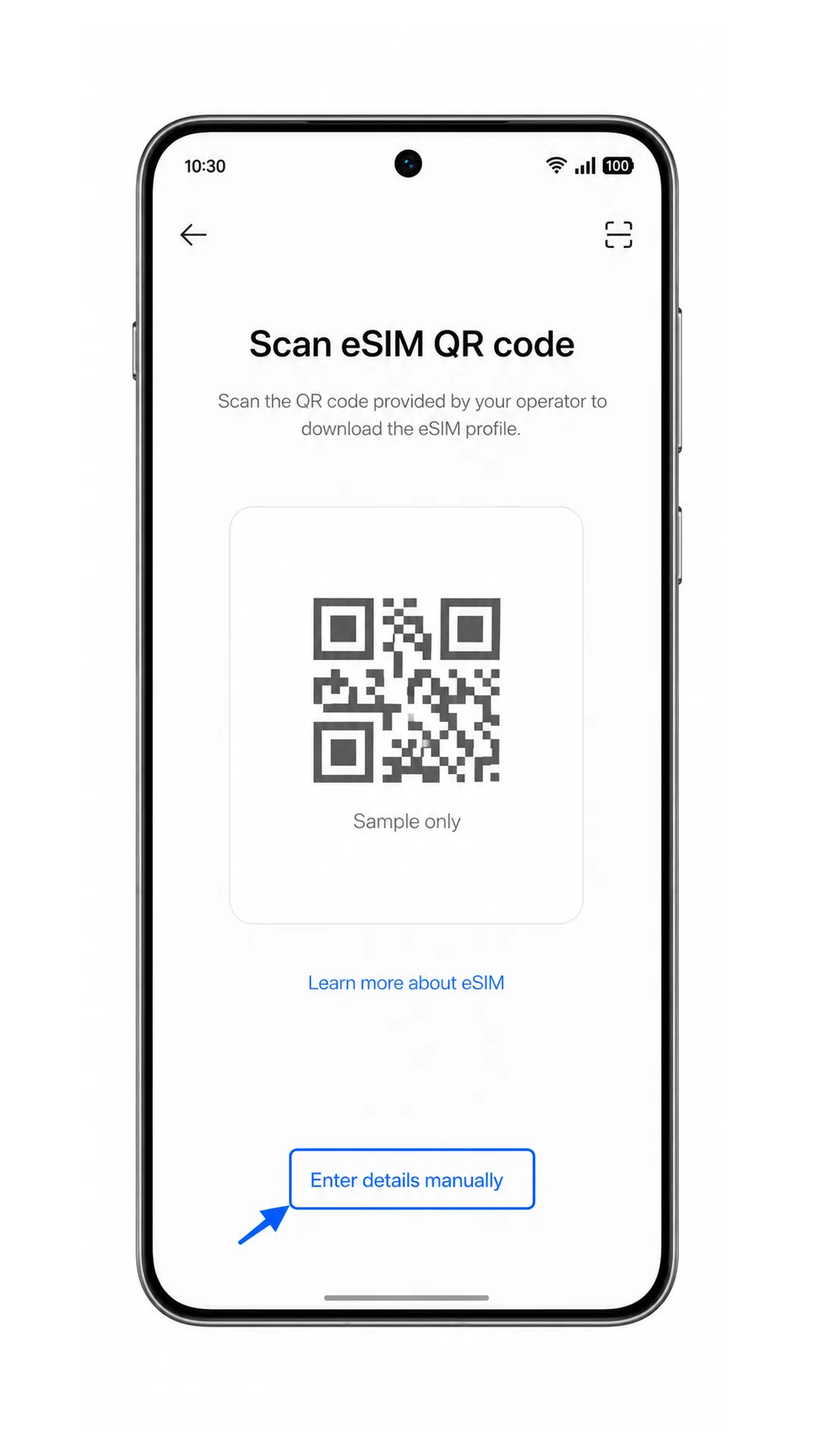 Oppo Find X8 QR scanner screen with Enter details manually highlighted