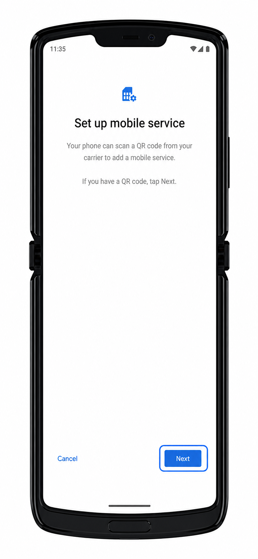 Motorola Razr 2019 Step 5: Next highlighted before scanning an iRoamly QR code