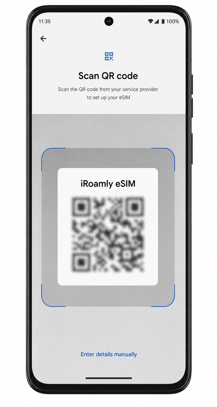 Motorola ThinkPhone 25 QR scanner screen for scanning the iRoamly eSIM QR code