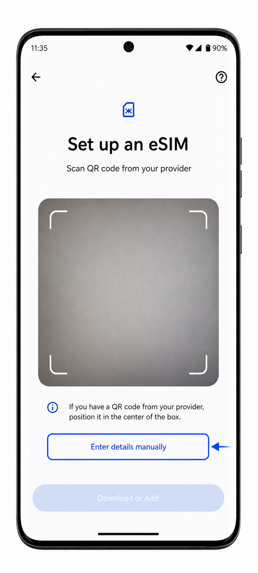 Motorola Edge 50 Pro QR scanner screen with Enter details manually highlighted